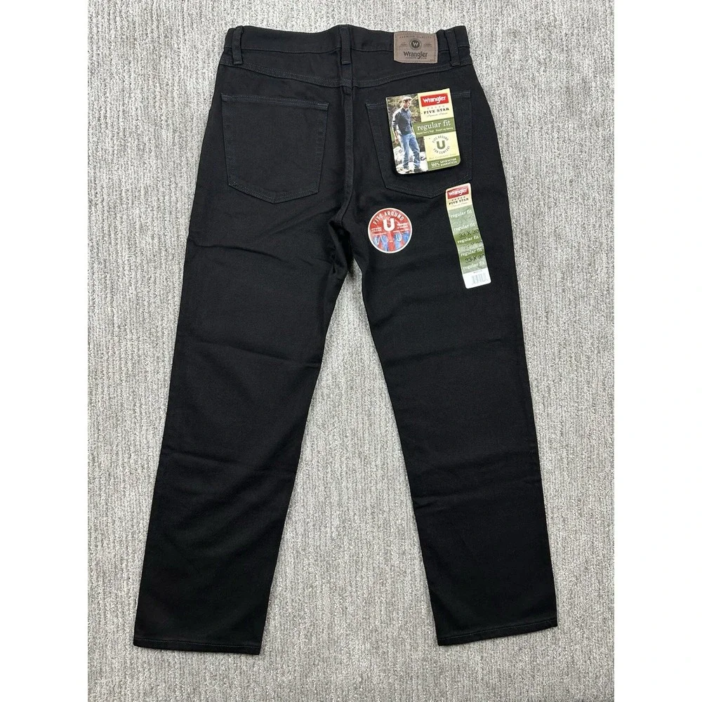 Wrangler Mens 33x30 Five Star Premium Denim Regular Fit U Shape Black Jeans NWT
